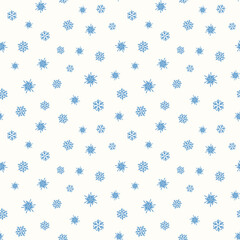 Winter seamless pattern with white snowflakes on color background. Vector illustration for fabric, textile wallpaper, posters, gift wrapping paper. Christmas vector illustration. Falling snow.
