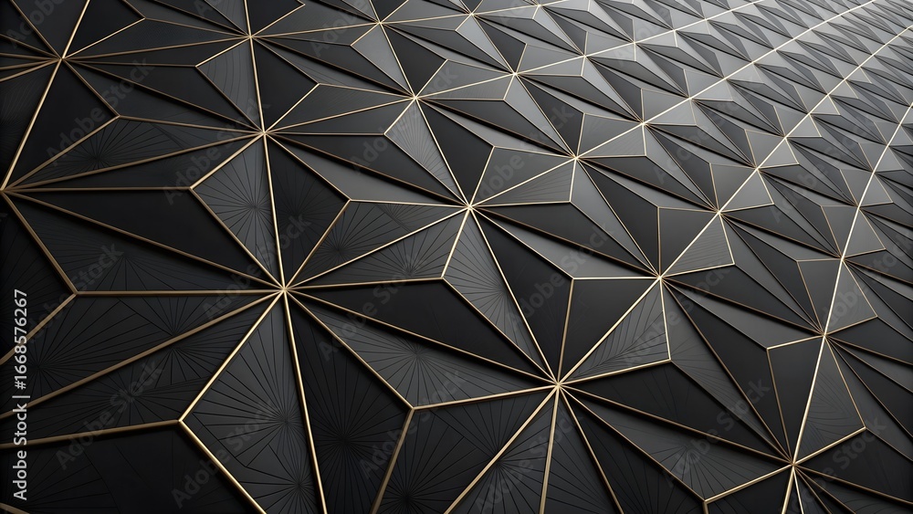 Poster abstract geometric pattern with black triangles and golden lines design