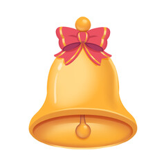 A vibrant golden bell with a festive red bow on top, depicted in a cheerful and celebratory style, isolated on a white background.