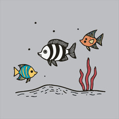 Naklejka premium Tropical Angelfish Vector Illustration,Hand Drawn Exotic Fish with Coral,Colorful Marine Fish and Coral Drawing,Tropical Aquarium Fish Vector Art,Decorative Angelfish with Ocean Elements