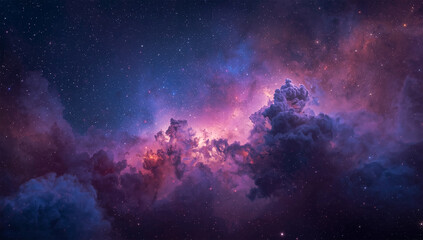 Colorful Space Nebula with Bright Stars in Deep Universe, Stunning Cosmic Cloud and Galaxy Background in Purple Blue Pink, Astronomy, Outer Space, Science Fiction, and Fantasy Sky Concept