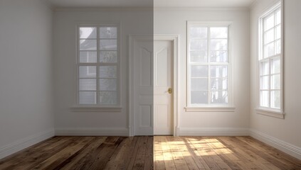 Fototapeta premium Empty room, split view, sunlight contrast