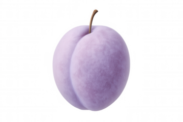 Photorealistic 3d rendering of a single, ripe purple plum rotating against a transparent background