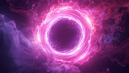 Abstract Glowing Purple Energy Ring with Smoke and Light Effects in Cosmic Background