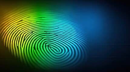 Obraz premium An abstract representation of a colorful fingerprint on a dark background, symbolizing security, identity, and technology.