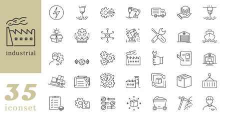 Modern Industry Label Icon Set for Business. setting, gear, care icon, factory icon, logistic icon, map icon, shipment icon, and so many industry level suit for your business.
