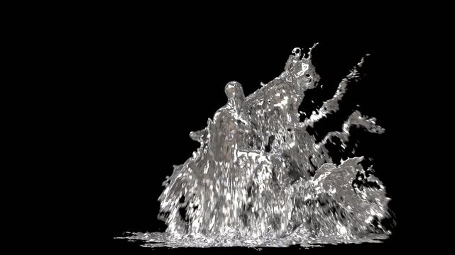 4k abstract liquid fluid water character  dancing on black background,funny mascot loop animation, motion design ,seperate character with alpha channel.