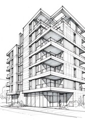 Architectural sketch of a modern multi-story building.
