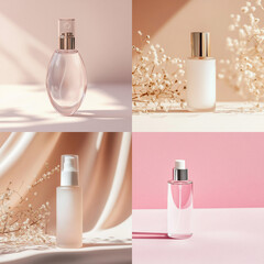 Cosmetic Bottle and Makeup Brush on Soft Toned Background  Skincare and Beauty Concept
