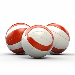 Fototapeta premium Three Striped Balls in a Group on a White Background, Sport Equipment, Team Game, Leisure
