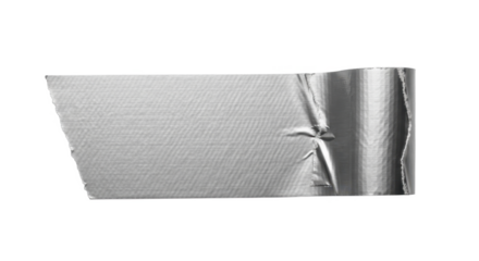 A close-up view of a silver duct tape roll and a torn piece.