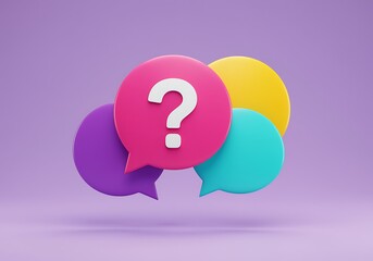 Colorful Speech Bubbles with Question Mark on Purple Background Concept of Communication Asking and Answering Questions and Seeking Information Support Illustration