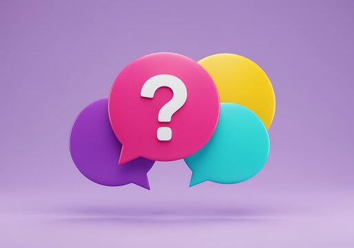 Colorful Speech Bubbles with Question Mark on Purple Background Concept of Communication Asking and Answering Questions and Seeking Information Support Illustration