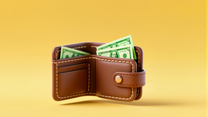 Wallet with money illustration in 3D cartoon style
