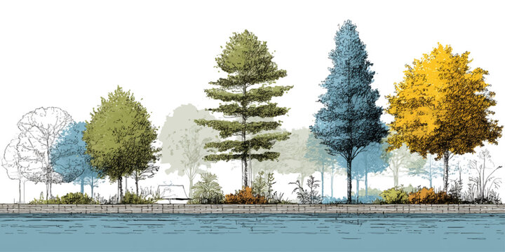 Fagus Sylvatica Trees &ndash; Isolated Cutouts in 3 Models, Watercolor Green Trees, Daylight Summer Season, Landscape and Architectural Design Elements texture vector design on transparent background.