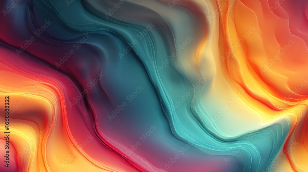 Poster vibrant fluid abstract: a dynamic display of colors blending and swirling together to create an eye-