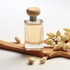 Elegant Clear Glass Perfume Bottle with Wood Cap and White Flowers