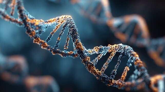 Abstract glowing dna double helix structure on futuristic blue medical background representing biotechnology, genetic research, molecular biology, healthcare innovation, nanotechnology, and advanced s