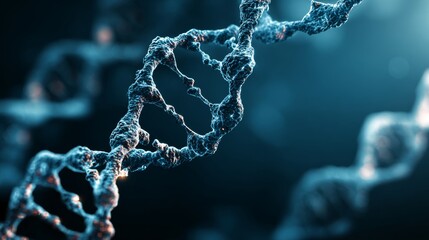 Abstract glowing dna double helix structure on futuristic blue medical background representing biotechnology, genetic research, molecular biology, healthcare innovation, nanotechnology, and advanced s