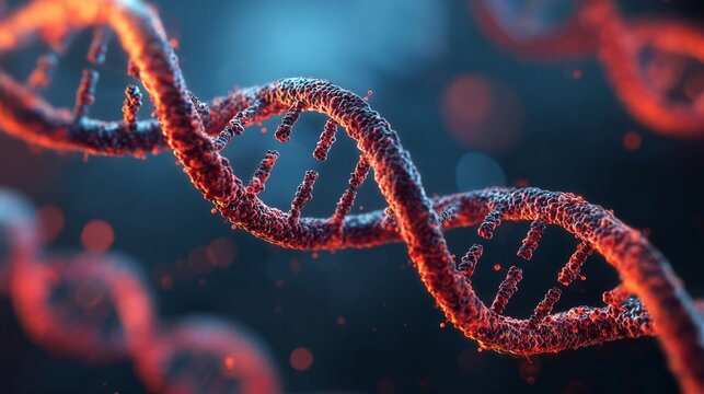 Futuristic dna double helix structure glowing over high-tech medical technology background, representing biotechnology, genetic research, molecular biology, and healthcare innovation