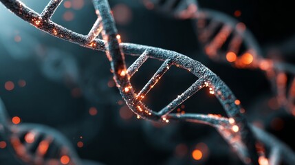 Futuristic dna double helix structure glowing over high-tech medical technology background, representing biotechnology, genetic research, molecular biology, and healthcare innovation