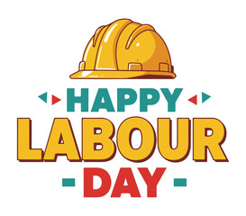 Happy Labour Day greeting card with a yellow hard hat.