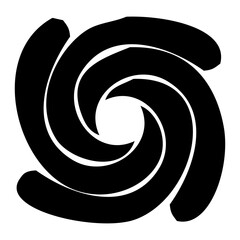 
A stylized vector graphic illustration of a black swirl icon, a spiral symbol representing rotation or abstract energy on a white background