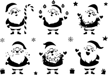 Fototapeta premium Set of funny cute Santa Claus, Christmas vector collection 