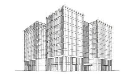 Fototapeta premium Architectural hand-drawn sketch of a modern office building complex