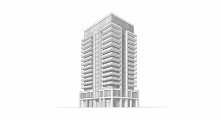 Fototapeta premium Architectural rendering of modern skyscraper with cantilevered balconies