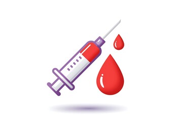 Medical Syringe with Red Liquid and Blood Drops Health and Vaccination Concept Illustration on White Background