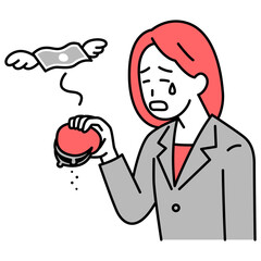 金欠で嘆くスーツの女性