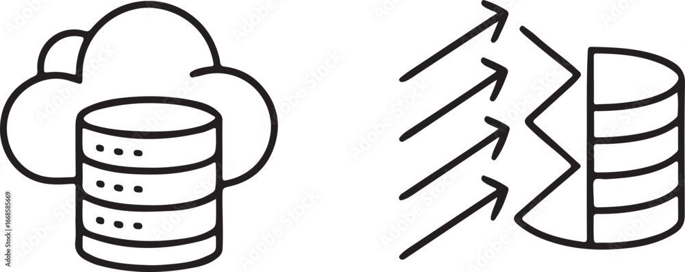 Poster big data cloud storage line art vector icons