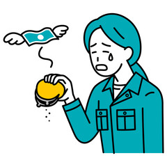 金欠で嘆く作業員の女性