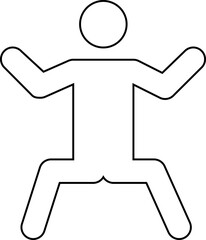Black outline pictogram, with no fill, of a man crouching or sitting