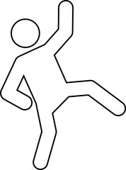 Black outline pictogram, with no fill, of a man unbalanced and almost falling