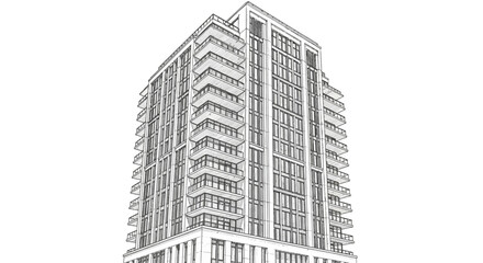 Fototapeta premium High-Rise Architectural Illustration with Balconies and Facade