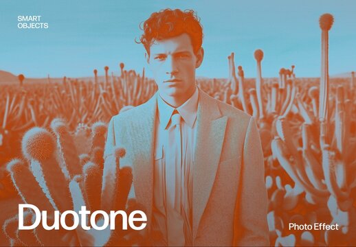 Duotone Photo Effect Template, Modern Retro Gradient Overlay Portrait