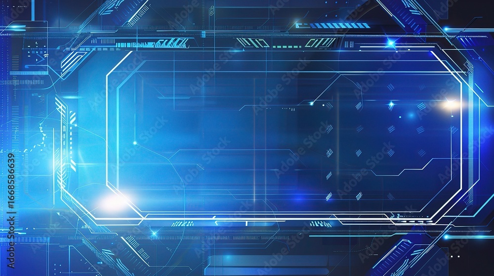 Aufkleber blue technology background with glowing lines and holographic elements for presentation or banner de
