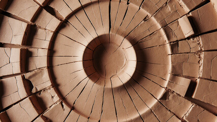 Wooden spiral carved sculpture showing circular layers with texture detail