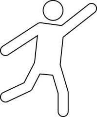 Black outline pictogram, with no fill, of a man stretching to catch something in the air