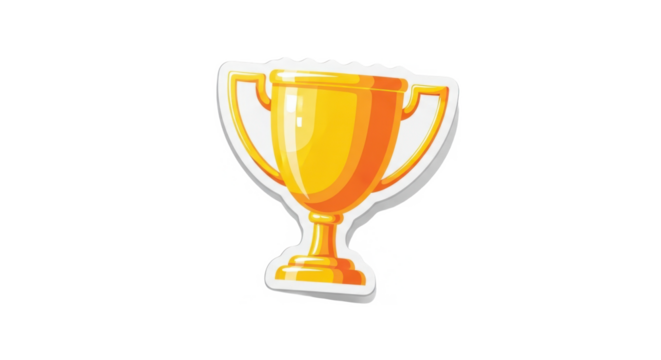 A cartoon gold trophy sticker, isolated on white background. - Powered by Adobe