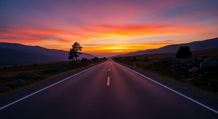 A scenic mountain road at sunrise.