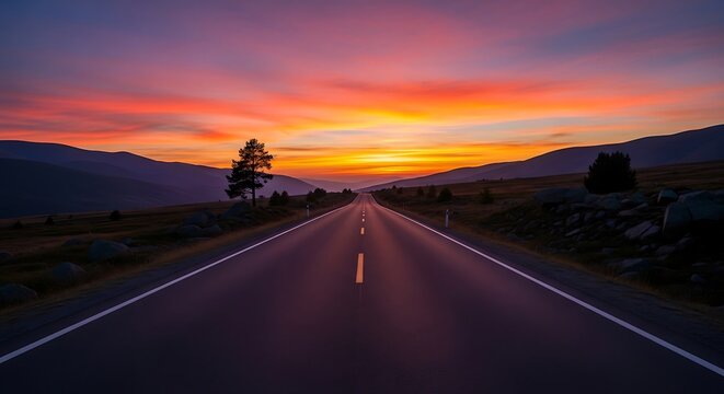 A scenic mountain road at sunrise.