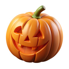 Smiling Carved Halloween Pumpkin with Green Stem.