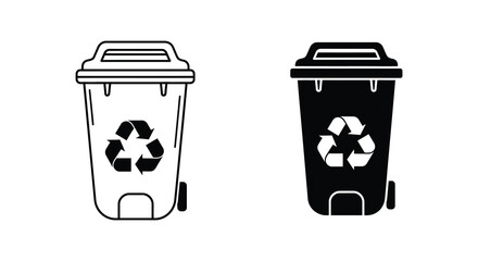 Recycling bins with recycling symbol in black and white