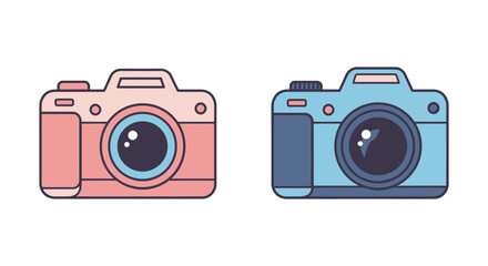 Two colorful cartoon cameras side by side on white background