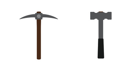 A pickaxe and a sledgehammer on a white background