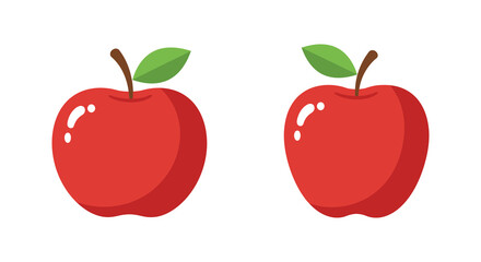 Two red apples with green leaves on a white background