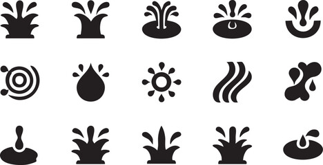 Water splash vector icons: fountain, drop, wave, and more - free download eps silhouette